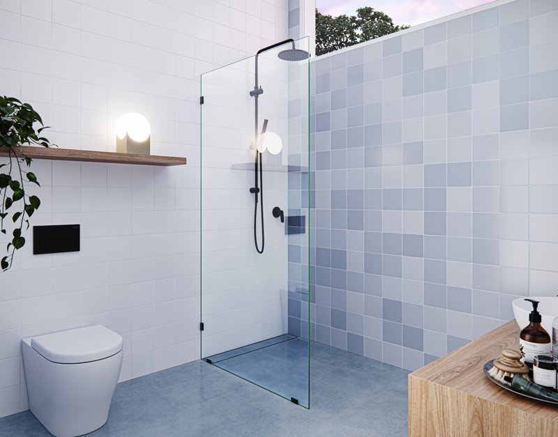 INCOMPLETE Vela 39 in. x 78 in. Fully Frameless Single Fixed Shower Panel Finish: Matte Black