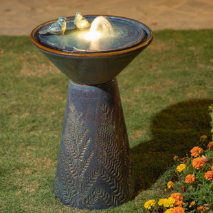 Fountain Solar Power Cascade Ceramic Freestanding Rustic Blue Finish 4-Tier 