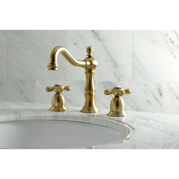 Heritage Big Cross Handle Widespread Bathroom Faucet with Drain Assembly