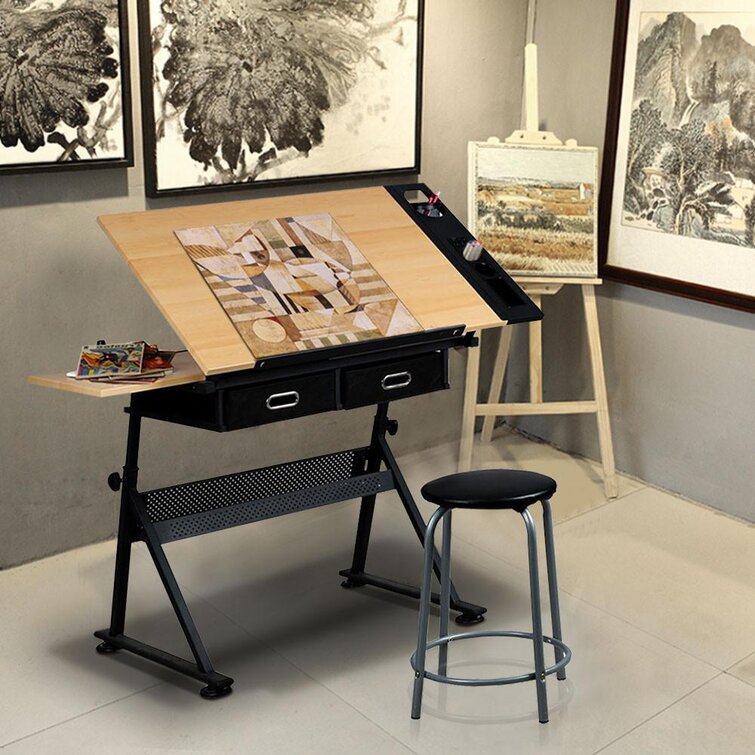 Inbox Zero Height Adjustable Drafting Table and Chair Set & Reviews ...