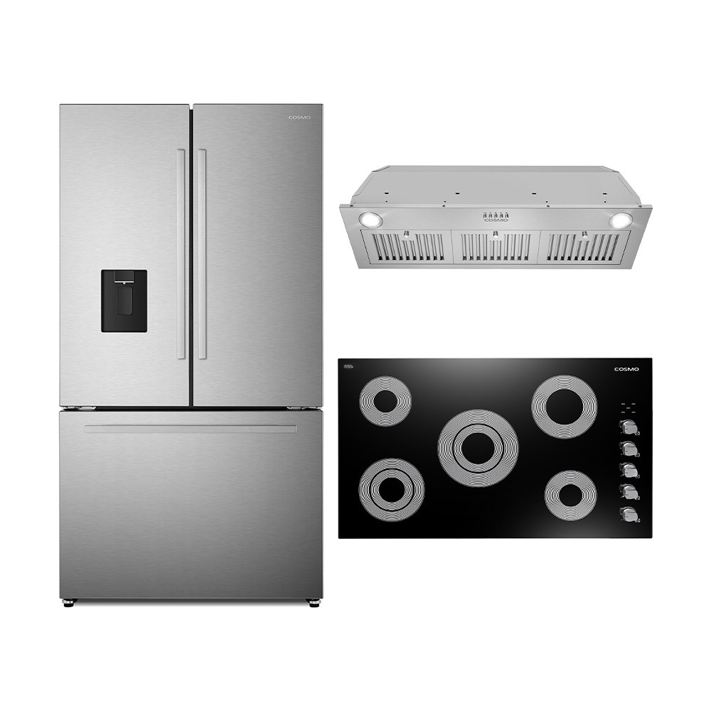Cosmo 3 Piece Kitchen Appliance Package with French Door Refrigerator