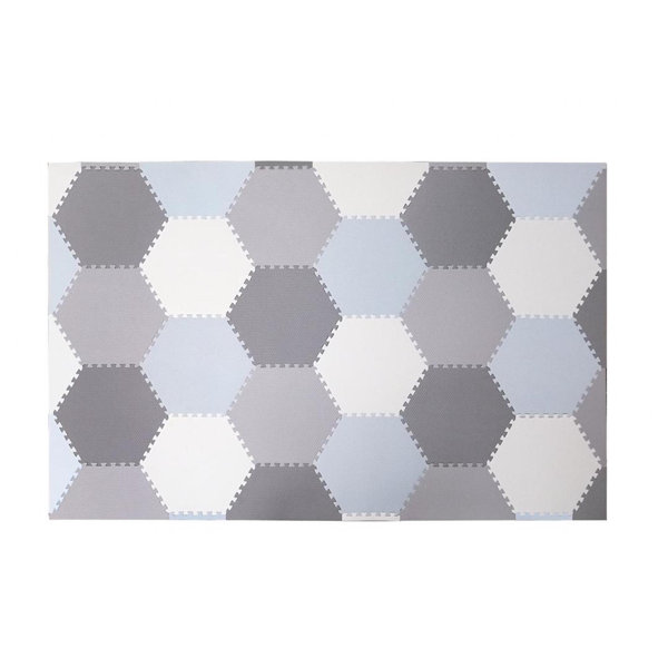 grey and white play mat tiles