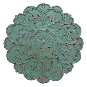 Hand Painted Sea Foam Metal Medallion Wall Du00e9cor