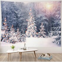 Christmas Tree Tapestry Wall Hanging Scene Xmas Blanket Fabric Art Home Decor 