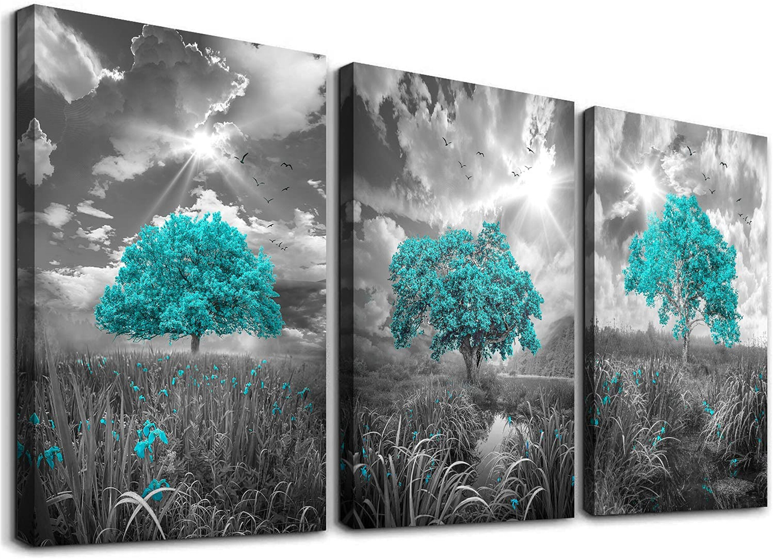 Home Silver City Reflection Painted Restaurant Wall Canva Decor 5PCS Painting 