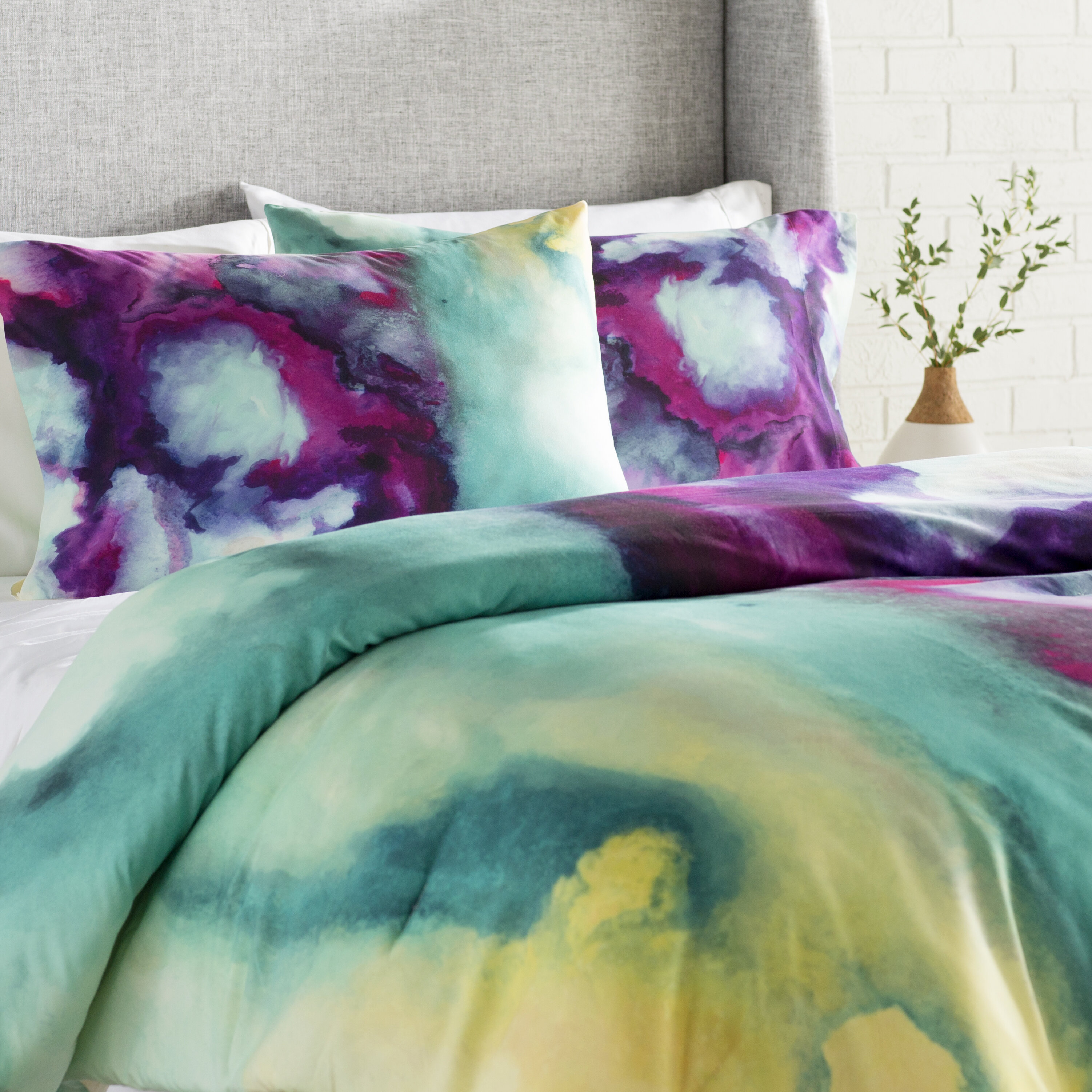 purple and green duvet