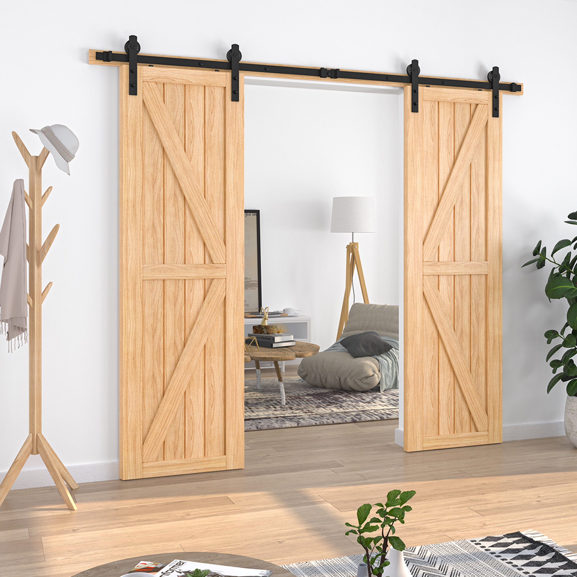 Homlux I Shape Heavy Duty Standard Double Track Barn Door Hardware Kit And Reviews Wayfair 