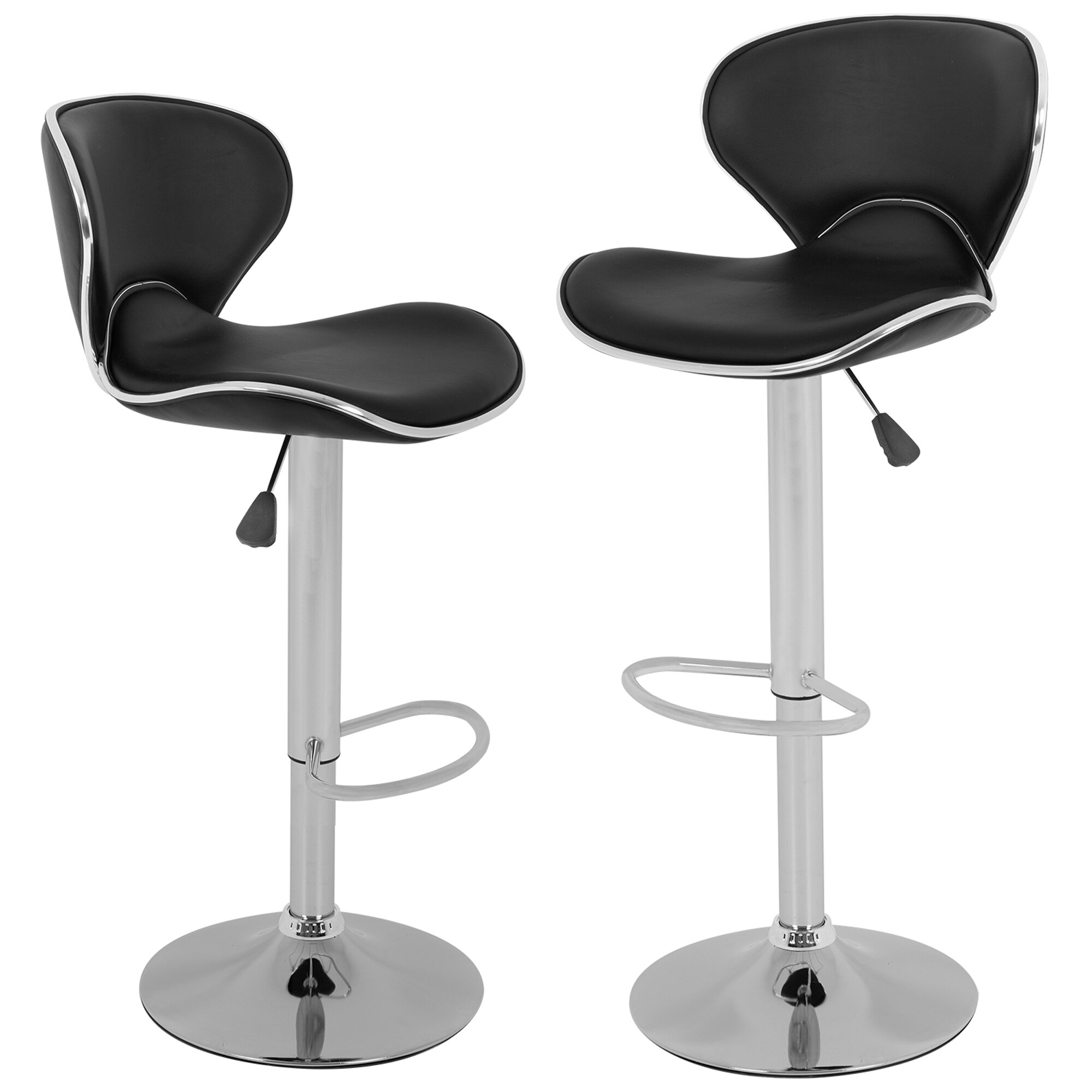 Set of 2 Bar Stools Counter Height Adjustable Leather Swivel Dining Chair 