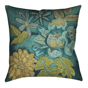 Teal Bouquet II Outdoor Throw Pillow