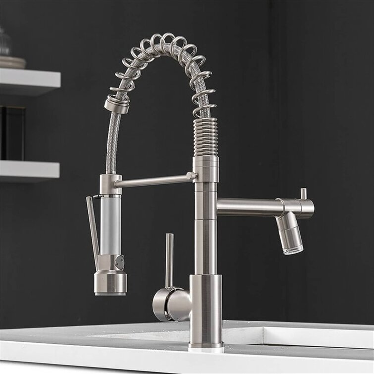 Pull Out Down Spout Brass Brushed Nickel Square Kitchen Sink Mixer Taps Faucet