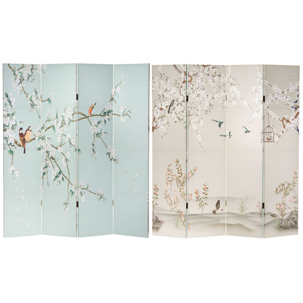 Room Divider Double Sided Foldable Differ Print Beach/Flower Wood Frame 4 Sizes~