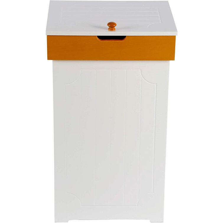 Cottage Trash Can ,13 Gallon Wood Trash Bin ,Country Style Garbage Can  ,Recycle Bin For Home Kitchen In White