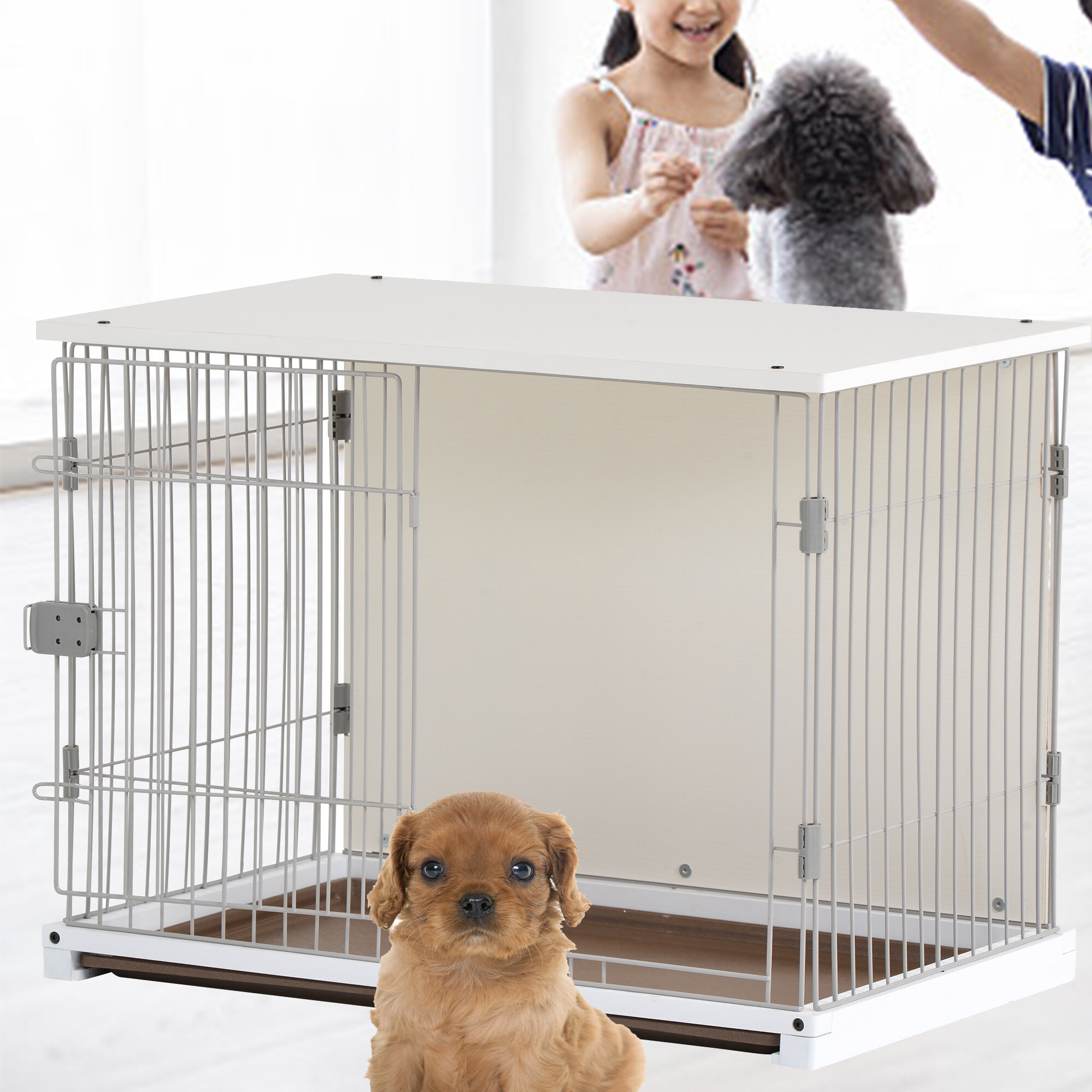 white dog crate furniture