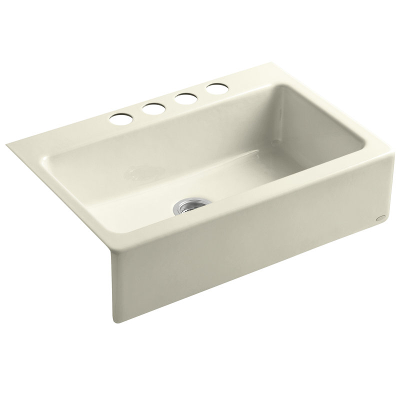 K 6546 4u 0 Kohler Dickinson 33 L X 22 1 W Apron Front Under Mount Single Bowl Kitchen Sink With 4 Oversize Faucet Holes Reviews Wayfair