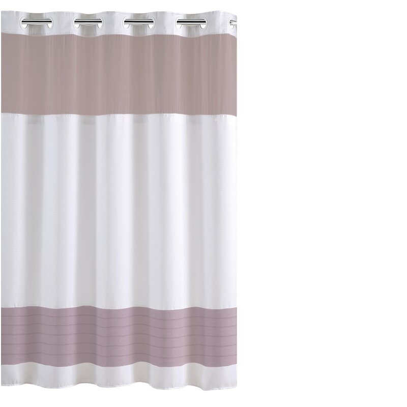 Hookless Color Block Shower Curtain With Fabric Liner ...