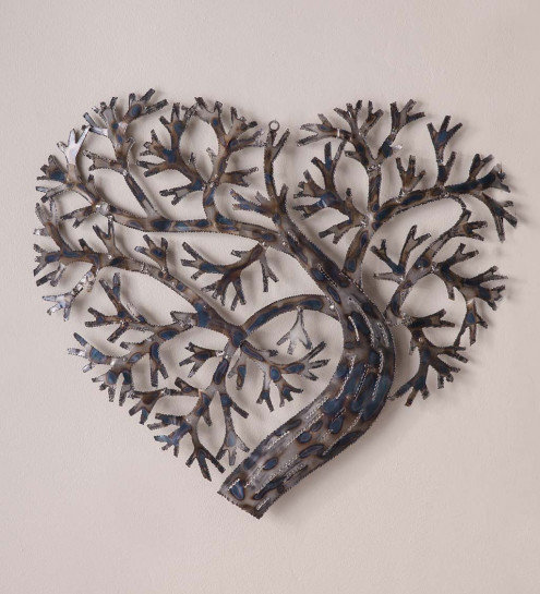 World Menagerie Recycled Metal Heart Shape Tree Of Life Wall Decor