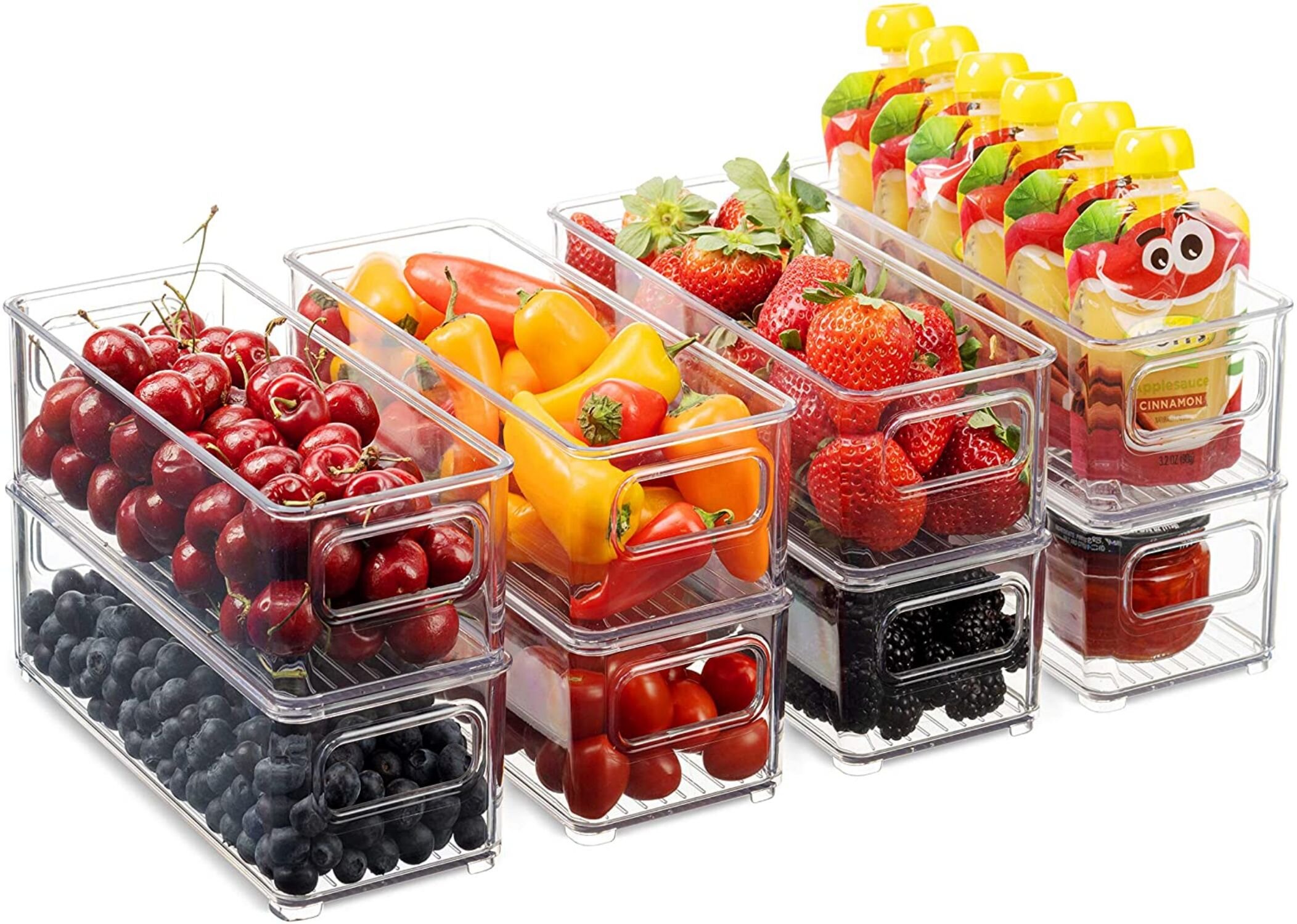 Fridge Freezer Storage Kitchen Plastic Fruits Refrigerator Storage Handle Tray