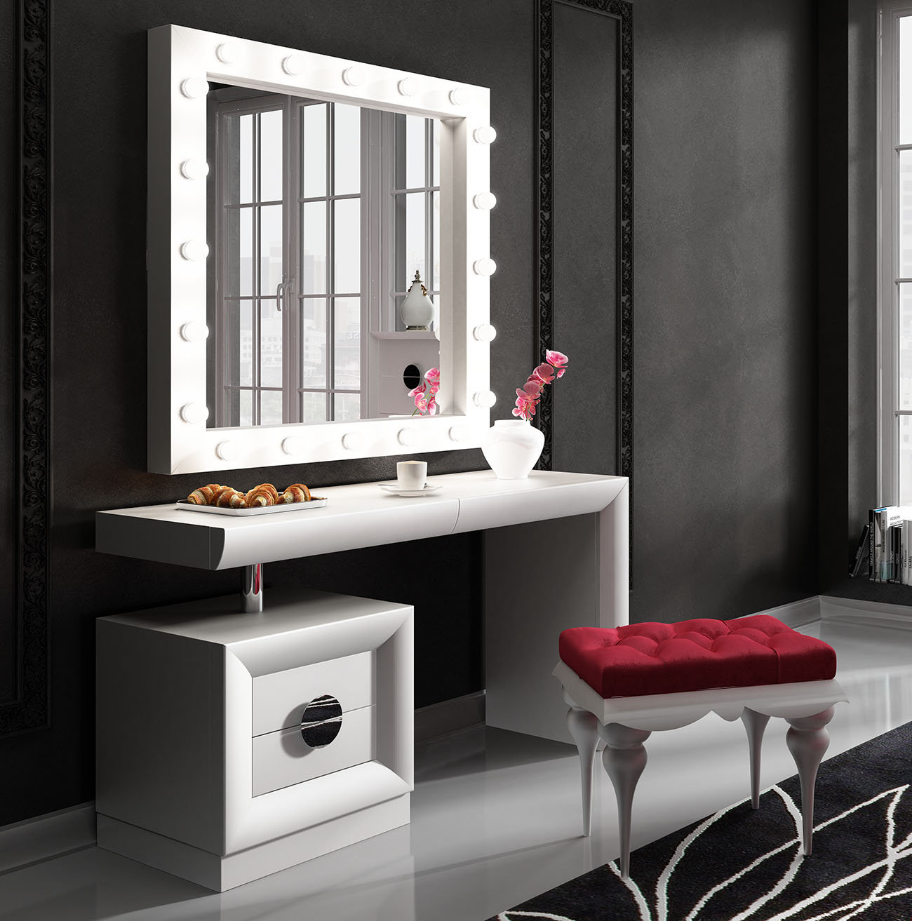 Everly Quinn Kirkwood Bedroom Makeup Vanity Set With Mirror Everly Quinn Kirkwood Bedroom Makeup Vanity Set With Mirror