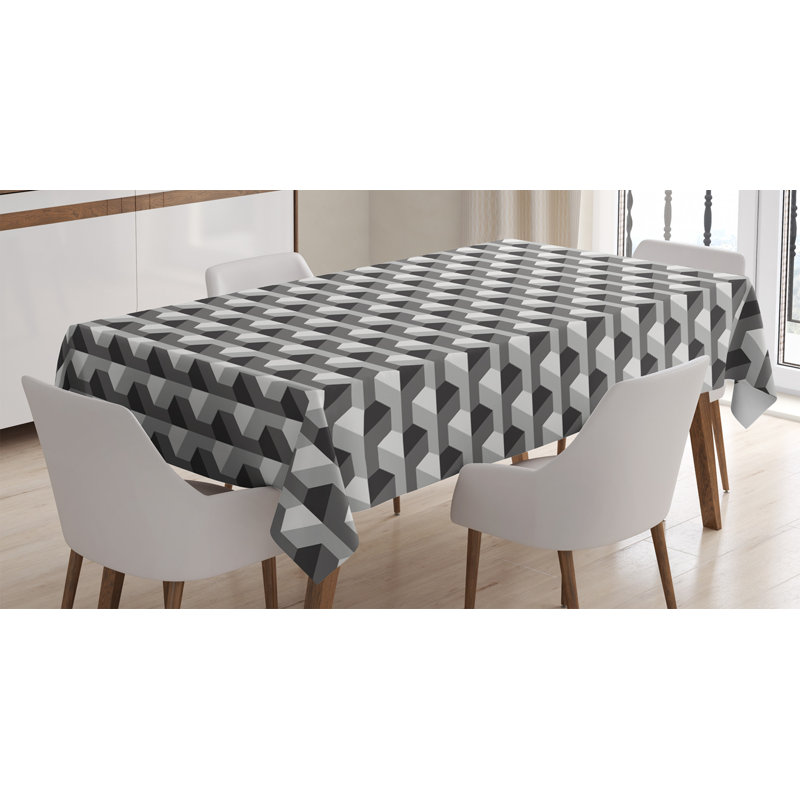 East Urban Home Ambesonne Geometric Tablecloth Concrete Geometric Patterns With Odd Minimalist Linked Shapes Image Print Rectangular Table Cover For Dining Room Kitchen Decor 52 X 70 Grey Black White
