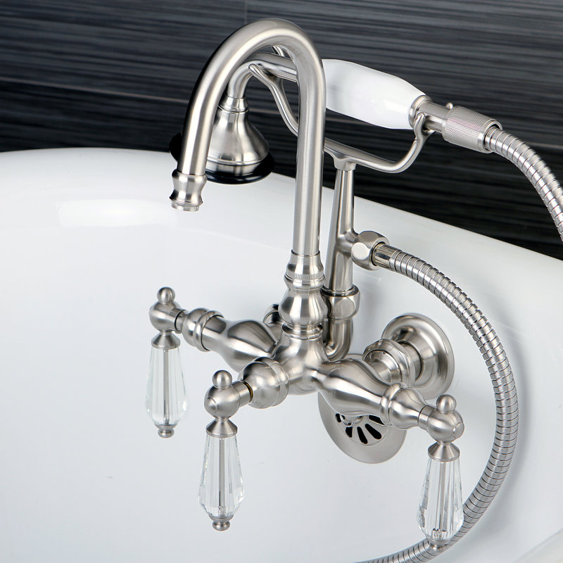 Kingston Brass Wilshire Triple Handle Wall Mounted Clawfoot Tub Faucet Trim With Diverter And Handshower Reviews Wayfair