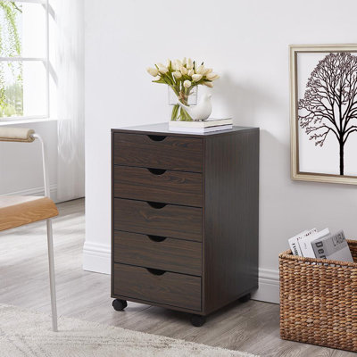 5 Drawer Chest File Cabinet, Wooden Storage Filing Cabinet with Wheels, Office File Cabinet, Office Alex Drawers for File storage