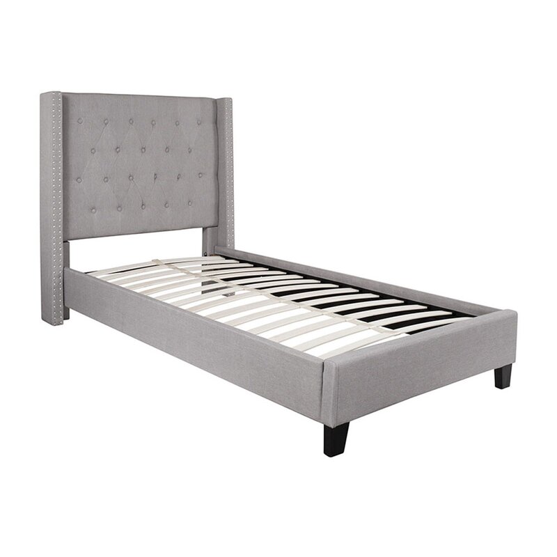 upholstered twin bed grey