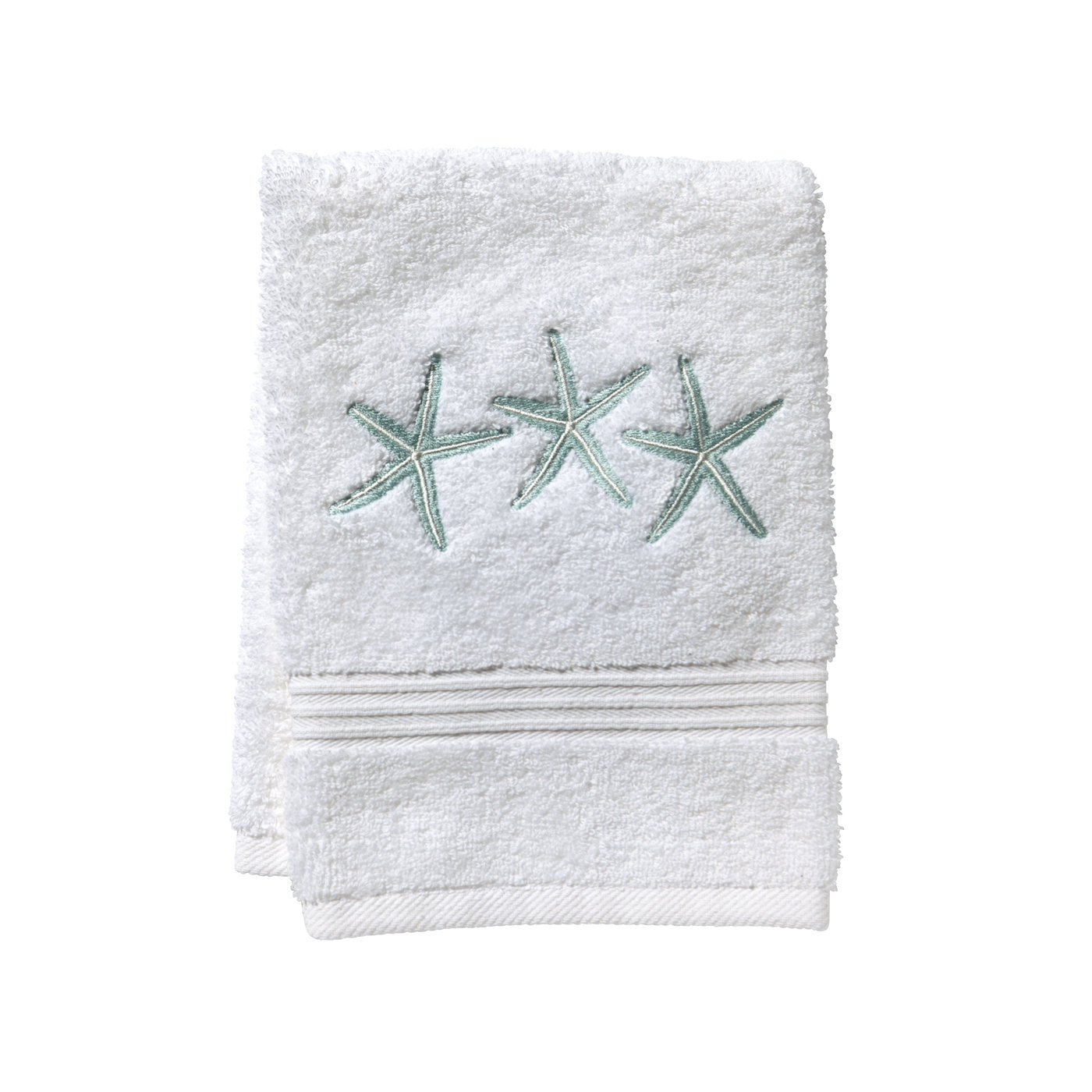 Aqua Blue 3 Piece Embroidered Flower Bath Hand and Fingertip Towel Set