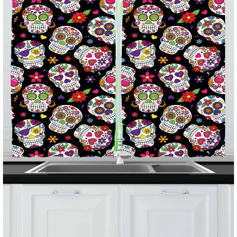 East Urban Home Sugar Skull Kitchen Curtain | Wayfair