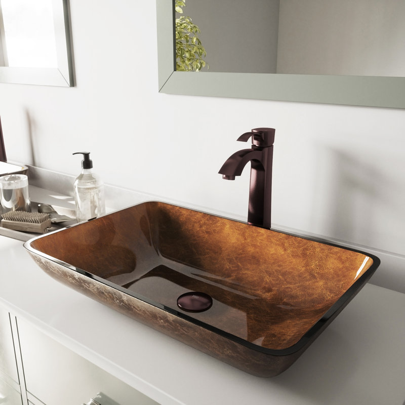 Vigo Russet Glass Rectangular Vessel Bathroom Sink With Faucet Reviews Wayfair