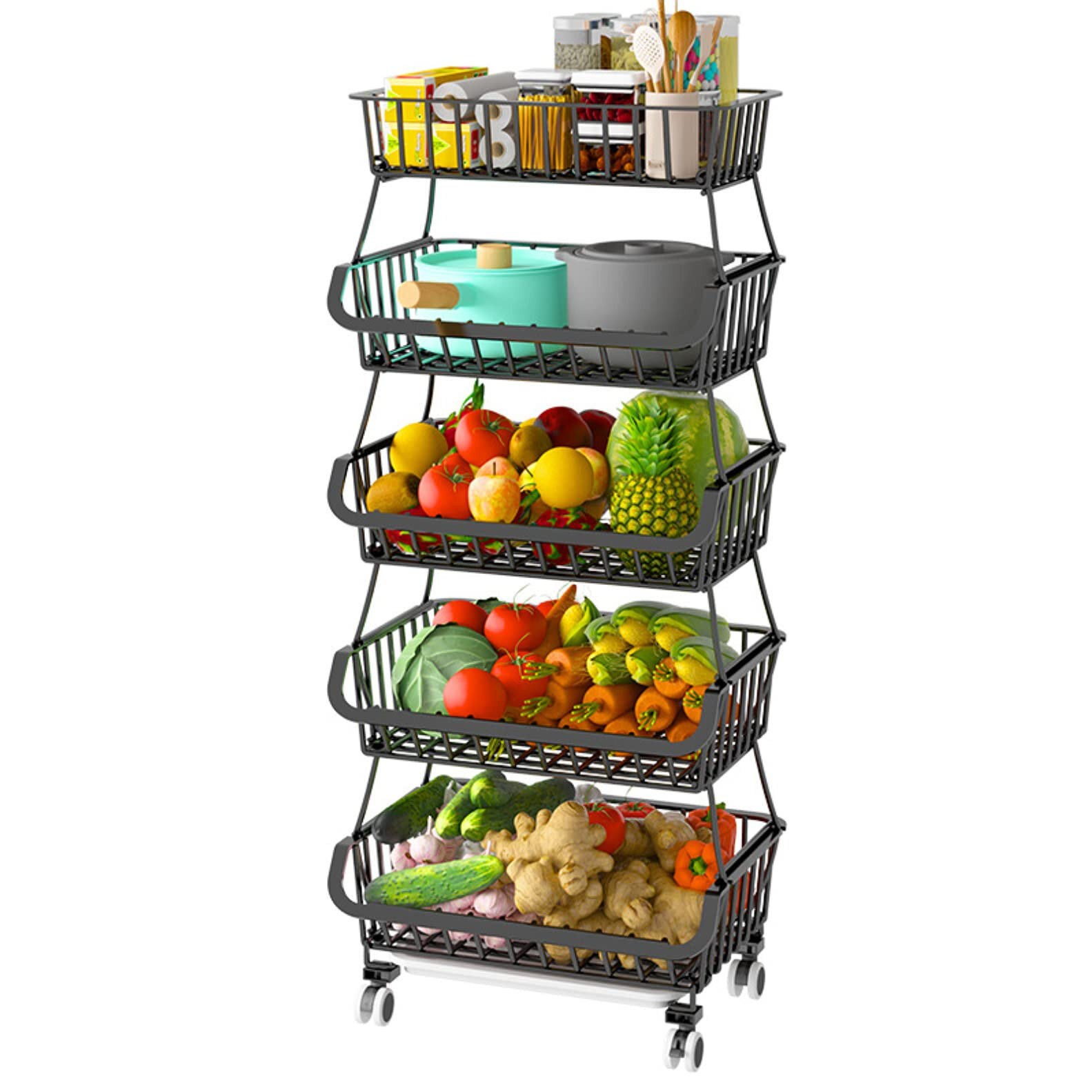 Stacking Baskets Vegetable Fruit Rack Storage Utility Stackable Metal 4 5 Tier 