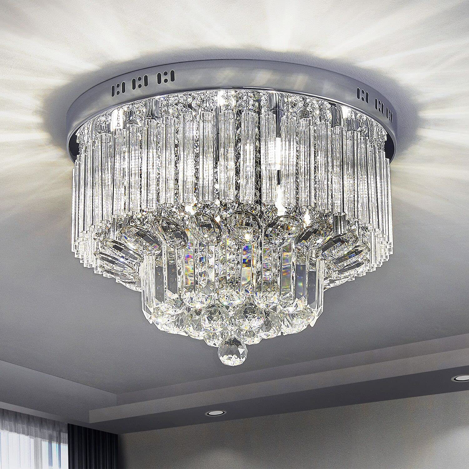 Modern Crystal Ceiling Light LED Pendant Lamp Flush Mount Chandelier Fixtures 