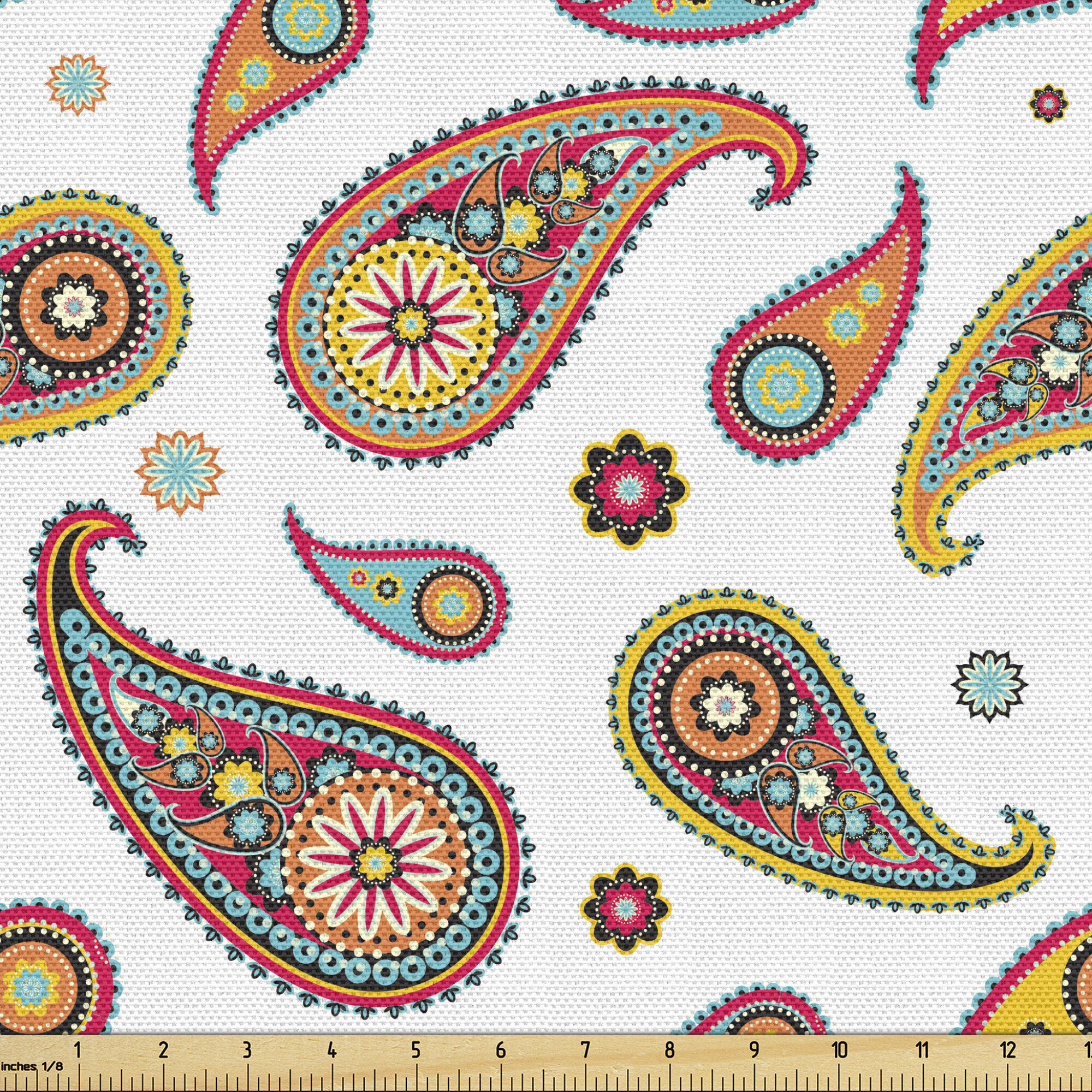 Paisley Print Fabric Color Flower White