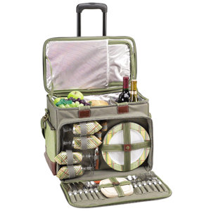 Cotton Canvas Picnic Cooler for Four with Wheels