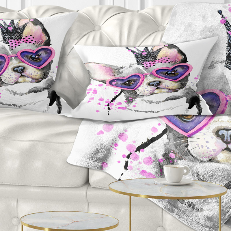 East Urban Home Animal Sweet Funny Dog With Glasses Lumbar Pillow Wayfair