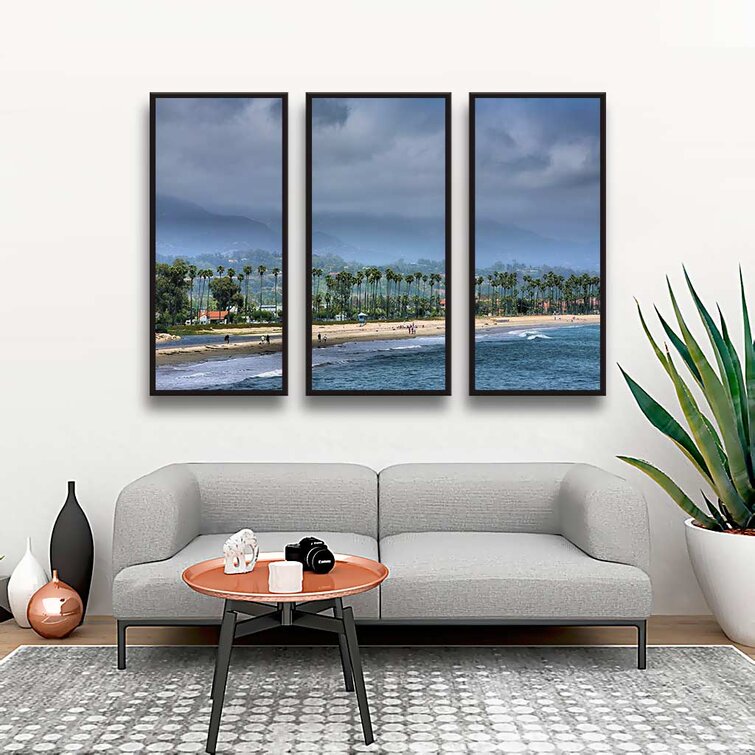 36 x 54 ArtWall 3 Piece Steve Ainsworths The Beach at Santa Barbara Floater Framed Canvas Set 