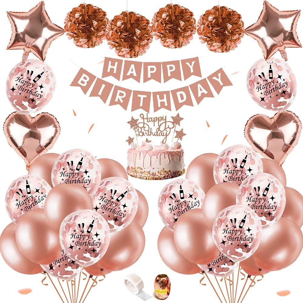 Foil Balloon Happy Birthday with 4x Stars Rose Gold Birthday Party Balloon