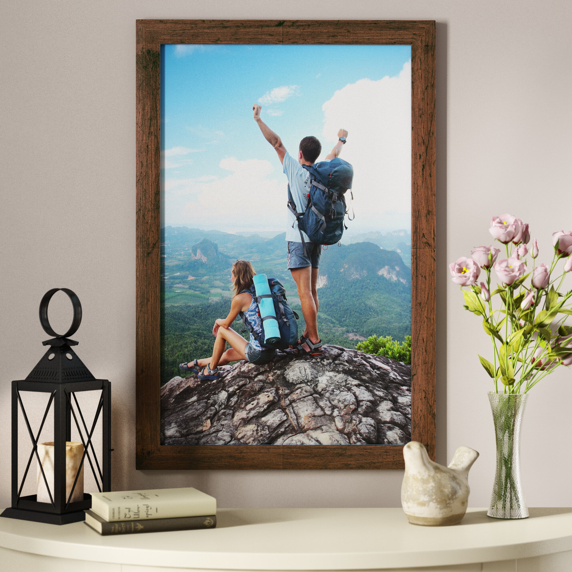 Collage Picture Frames Hanging Photo Display Rustic Wood Weathered Walnut 