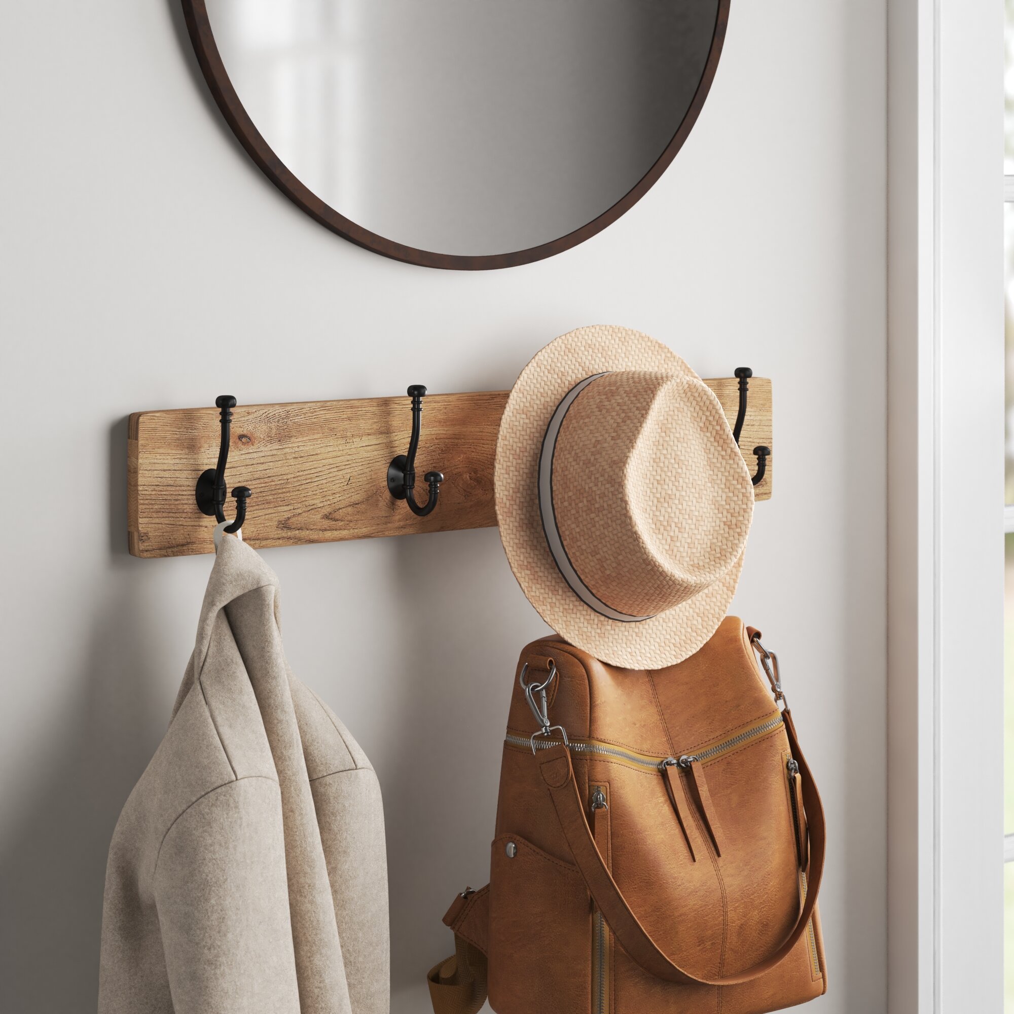 Natural Cylindrical Wooden Wall Mounted Clothes Coat Hat Door Hooks Hanger Racks 