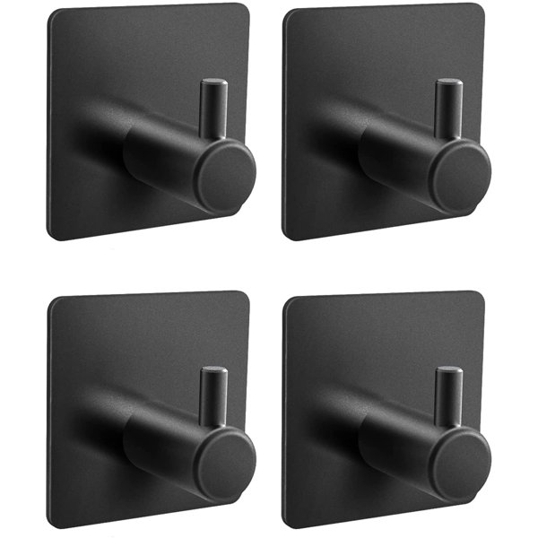 Black 2 PCS Stainless Steel Wall Mounted Towel Robe Cloth Bag Hook for Bathroom Bedroom Kitchens Square