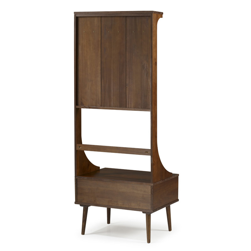 Corrigan Studio Malena Pine Solid Wood Hall Tree With Bench And