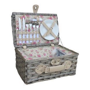 2 Person Garden Rose Chilled Fitted Wicker Picnic Basket By Lily Manor