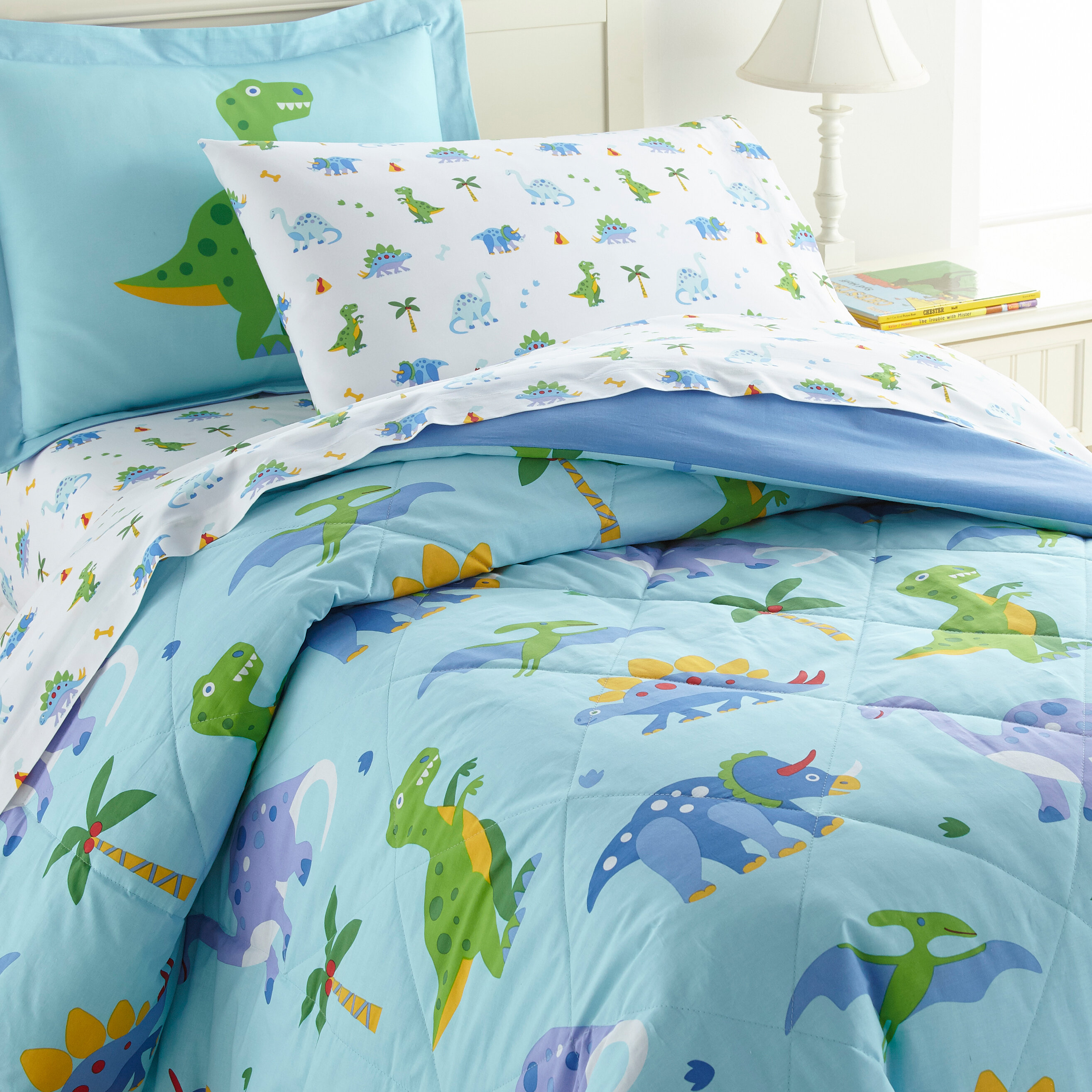 blue dinosaur bedding