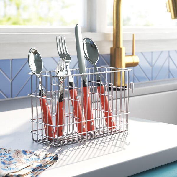 METAL SILVER CHROME PLATED DRY CUTLERY DRAINER CADDY STAND HOLDER SINK TIDY