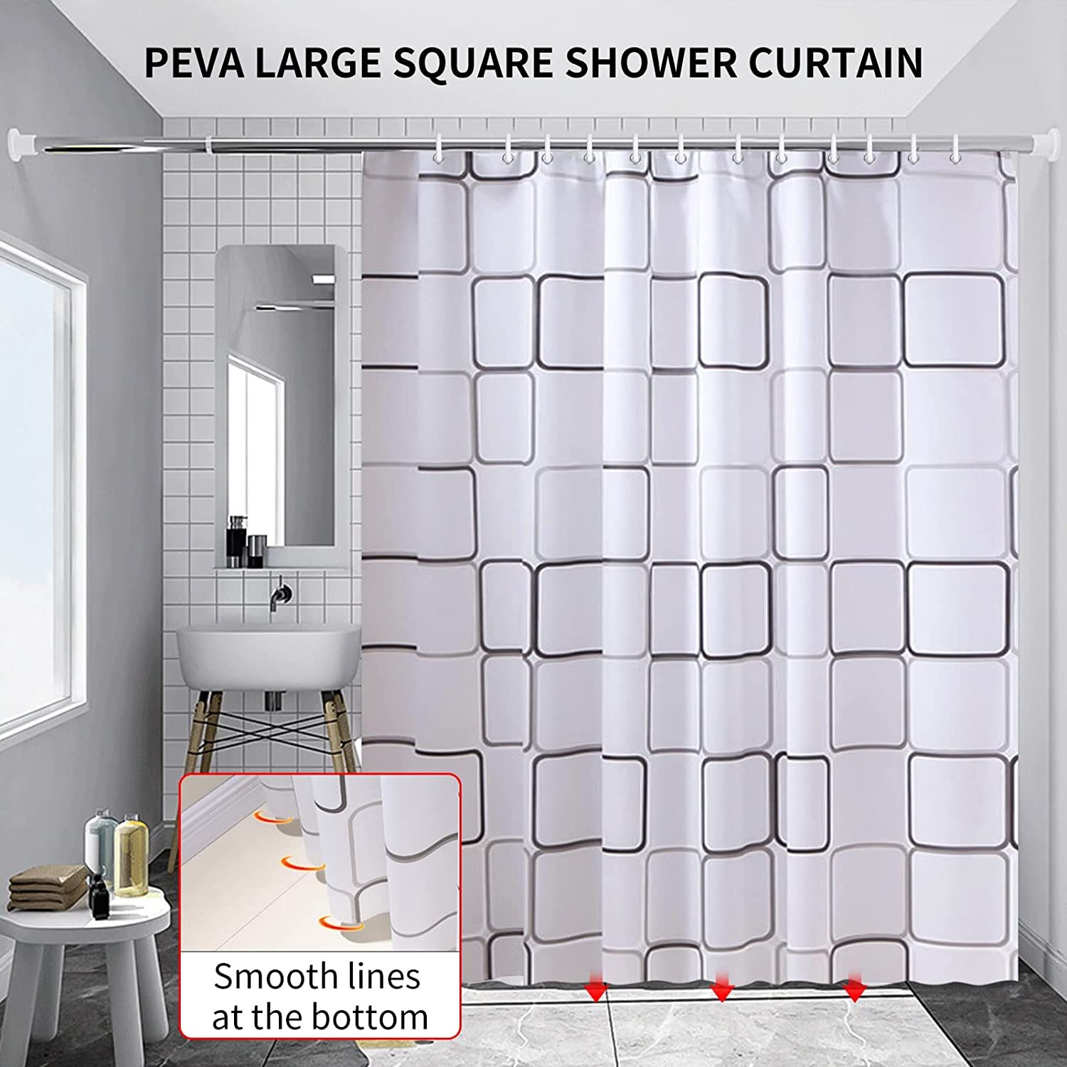 Green Grid Nice Pattern 3D Shower Curtain Waterproof Fabric Bathroom Decoration 