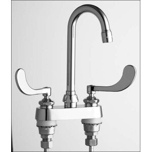 Deck Mount Centerset Faucet with Gooseneck Spout and Indexed Wrist Blade Handle