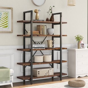 5 Tier Bookshelf for Home Office Decor Rustic Wide Bookcase Living Room Divider 