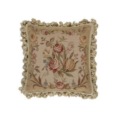Needlepoint Square 100% Wool Pillow Cover & Insert