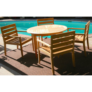 Go to store & view more images Borneo 5 Piece Teak Dining Set with Sunbrella Cushions by IKsunTeak