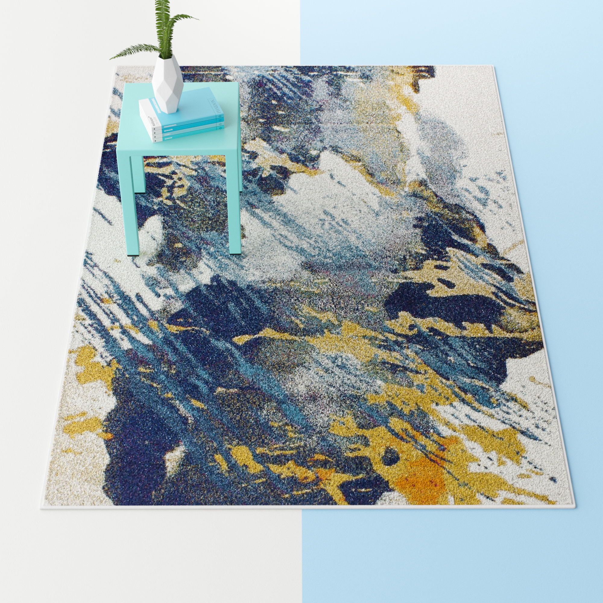 Hashtag Home Coughlin Abstract Ivory Blue Gold Area Rug Reviews Wayfair