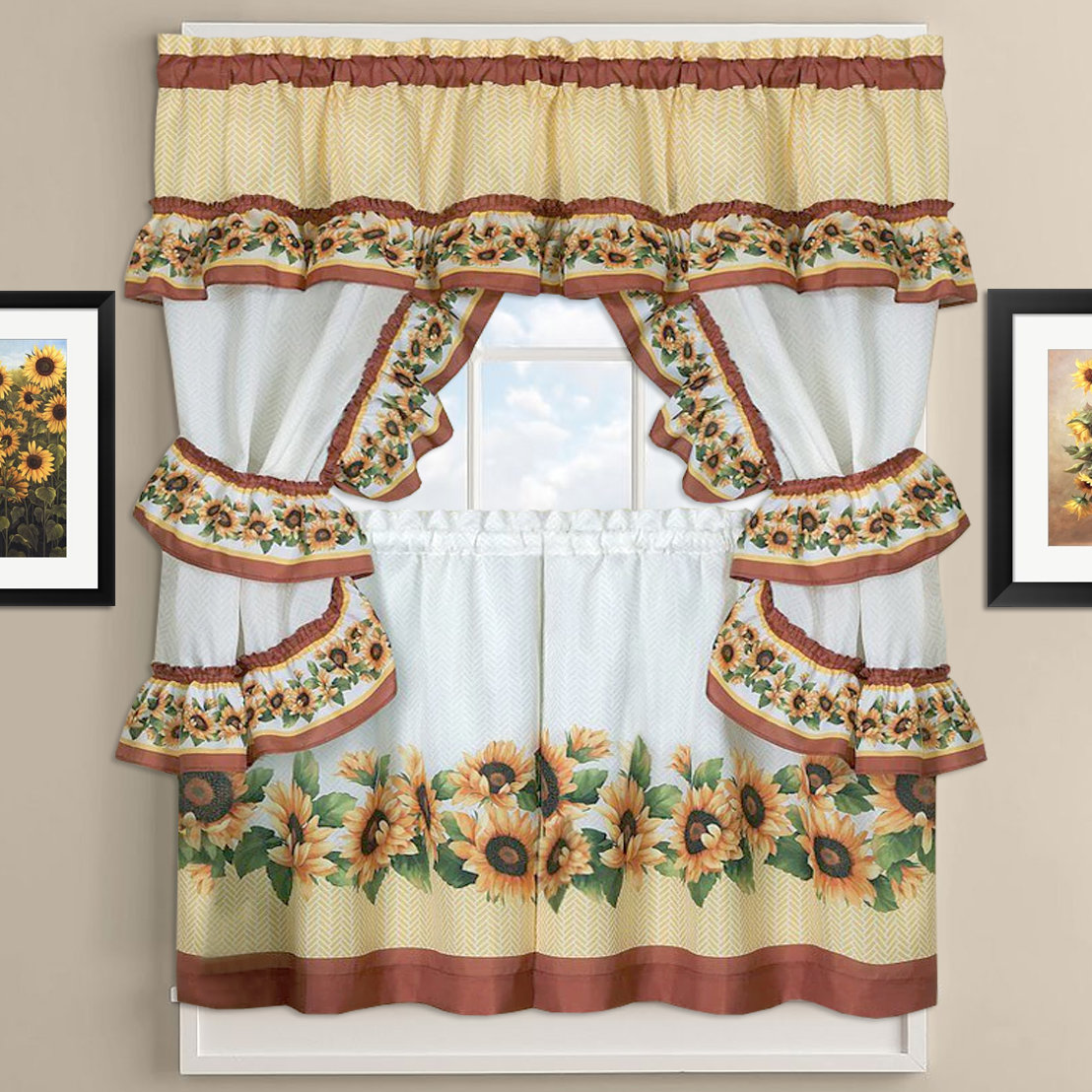 Sweet Home Collection Sunflower Cottage Kitchen Curtains Wayfair